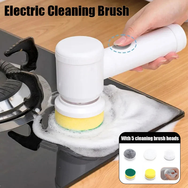 5IN1 Electric Cleaning Brush Electric Spin Cleaning Scrubber Electric Cleaning Tools Parlour Kitchen Bathroom Cleaning Gadgets